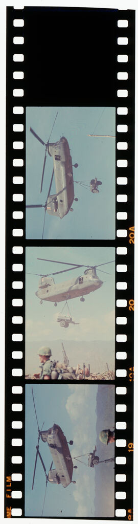 Untitled (Chinook Helicopter Transporting Artillery, Vietnam)