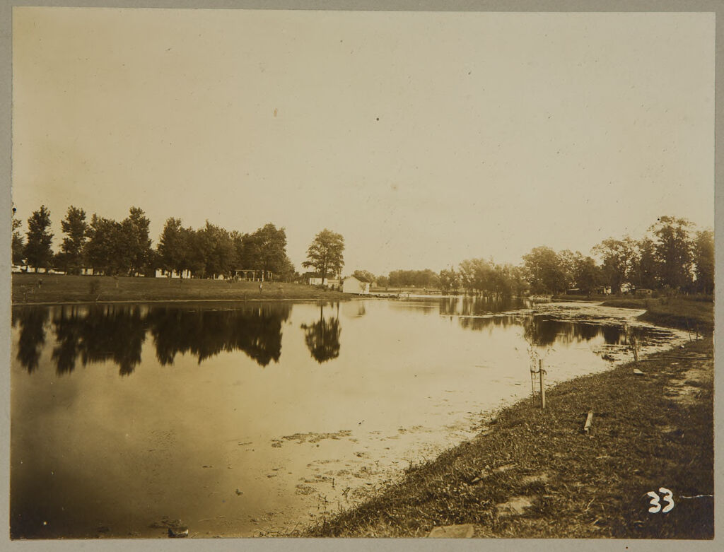 Industrial Problems, Welfare Work: United States. Illinois. Leclaire. Nelson Manufacturing Company: Provision Of Recreational Facilities For Employees. N. O. Nelson Co., Leclaire, Ill.: View Of Leclaire Lake, With Music And Dancing Pavilion And Boat House Shown In Back Ground.