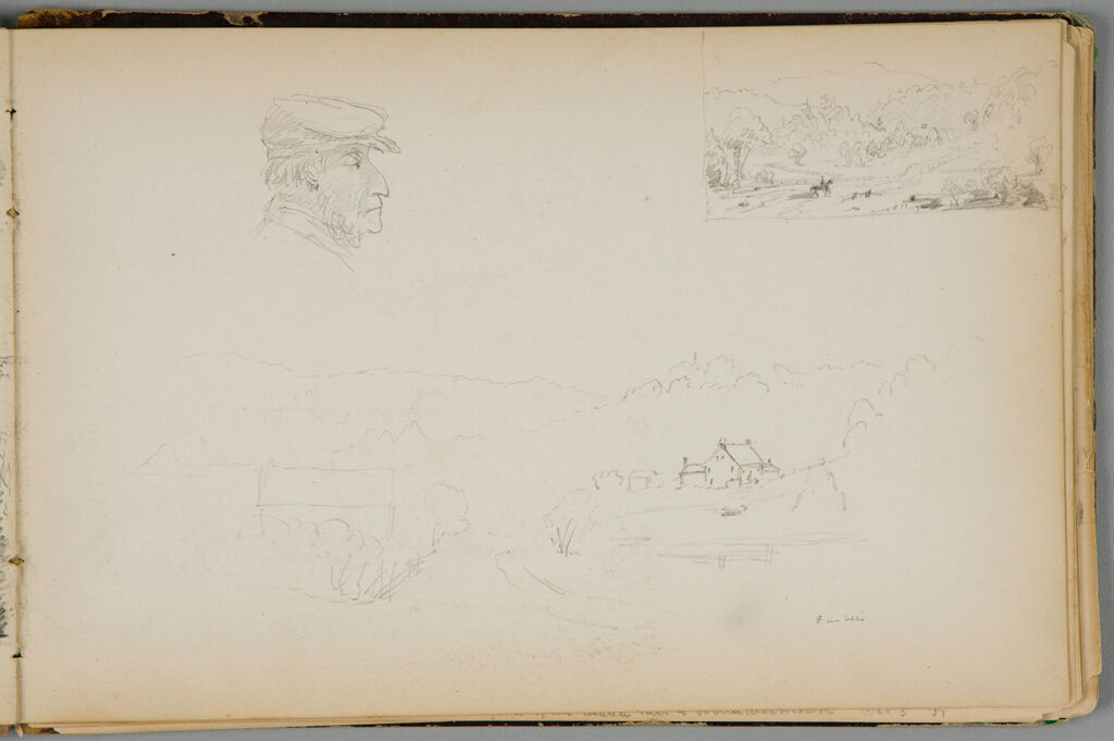 Male Profile Head In Cap; Two Small Landscapes; Verso: Figure In A Landscape