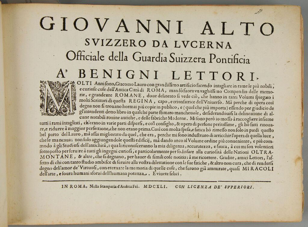 Forward By Giovanni Alto Of Lucerne, Switzerland, Official Of The Swiss Guard