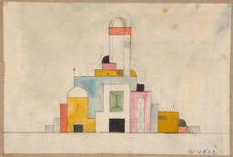 Building Elevation; Verso: Hans Fuchs Sitting On The Blackboard