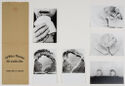 A composite artwork comprised of six post-card size, black and white photographs and a brown paper bag. 