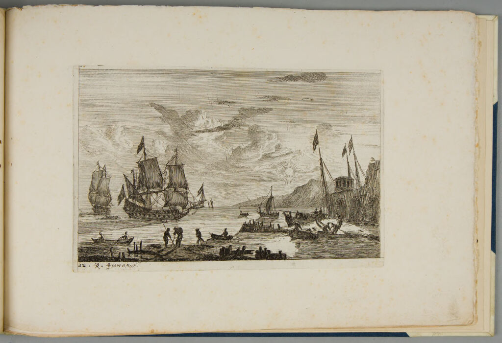 Harbor Scene With Two Large Sailing Vessels