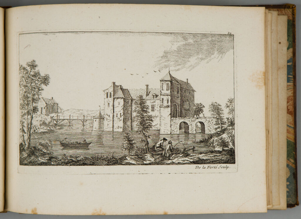 Double-Bridged Manor House With Foreground Fishermen