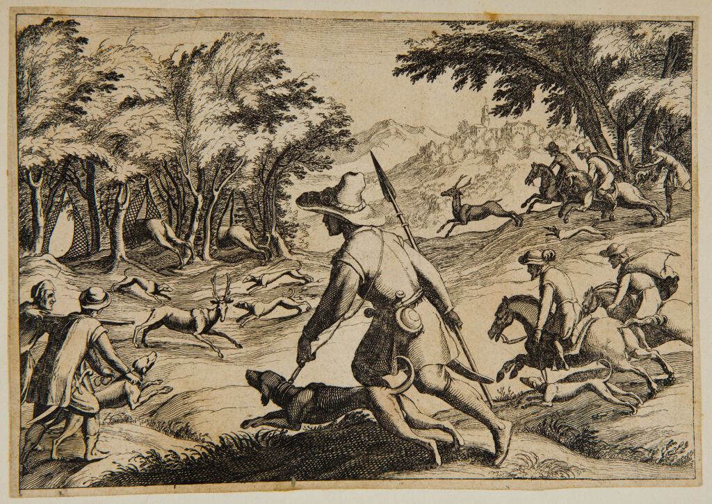 A Stag Hunt, With Several Caught In Traps
