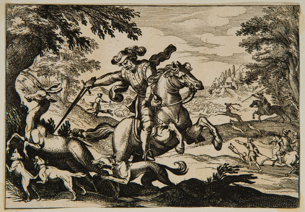 Man On Horseback Stabbing A Deer