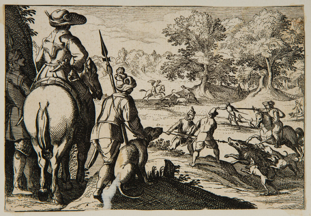 Men And Dogs Hunting Boars