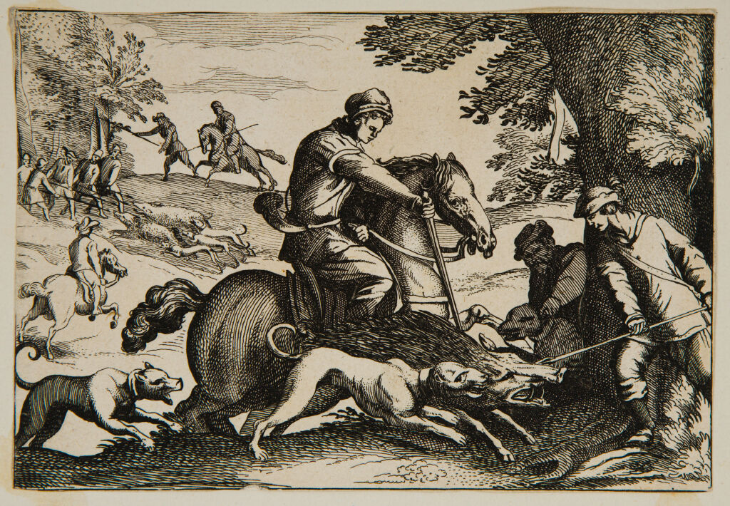 Men And Dogs Killing A Boar