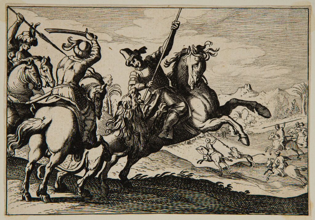 Men On Horseback Killing A Lion