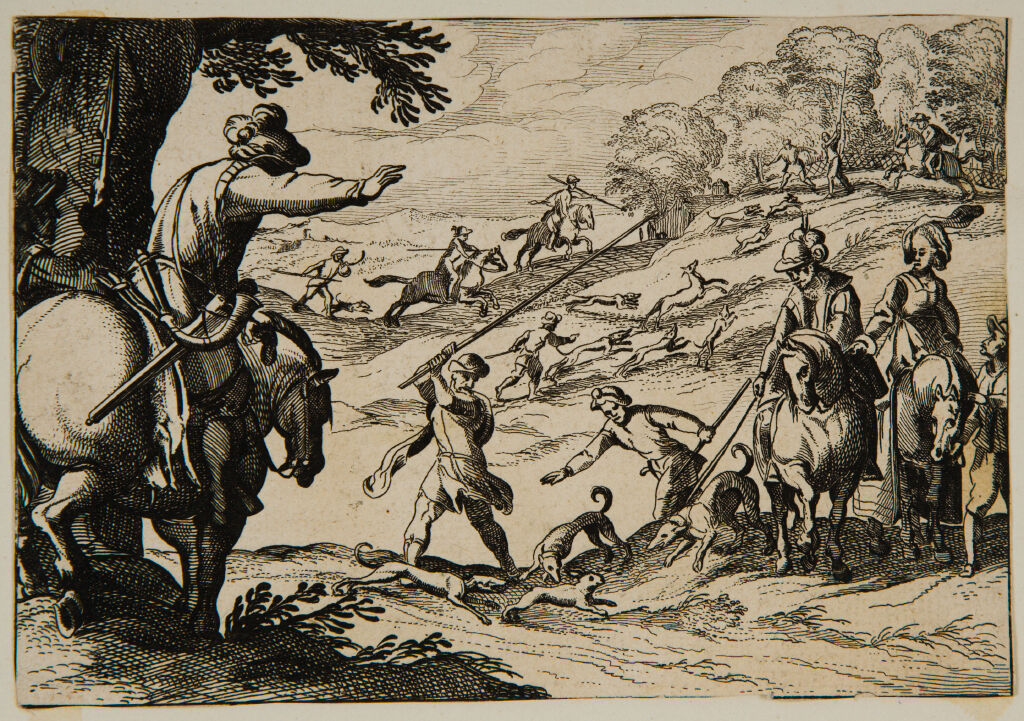 Men And Dogs Hunting Hares And Deer