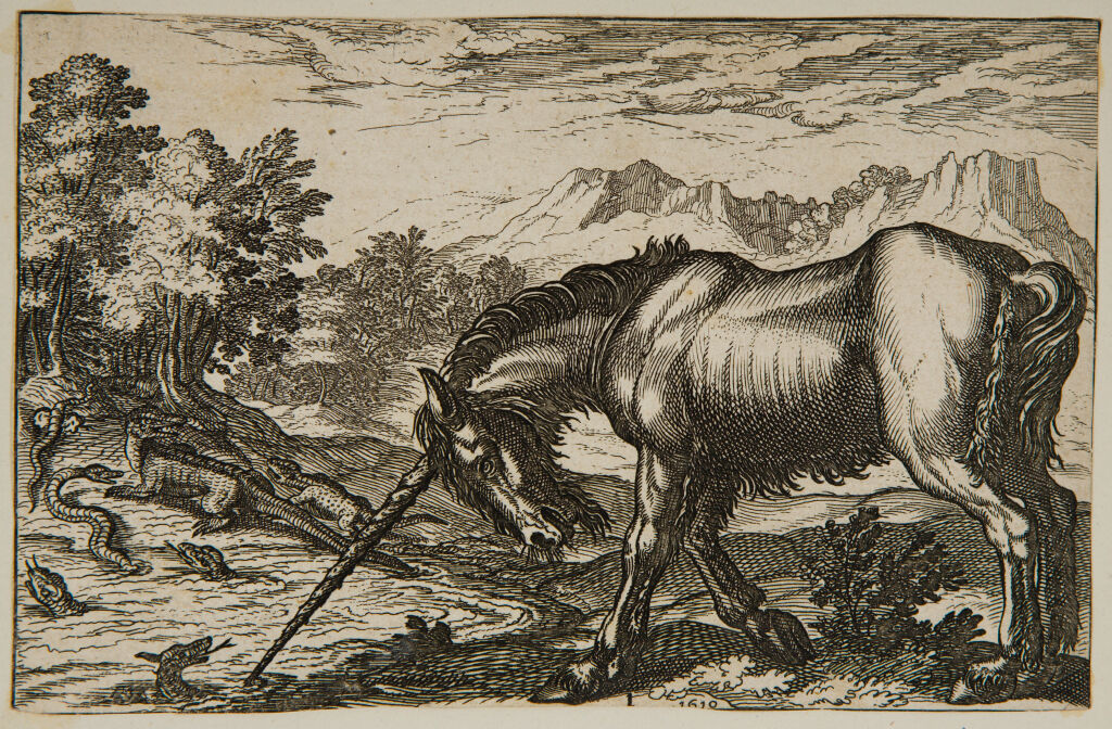 A Unicorn Chasing Lizards From A Pond