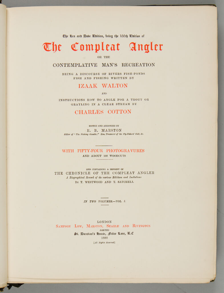The Compleat Angler Or The Contemplative Man's Recreation By Izaak Walton And Charles Cotton, Volume 1