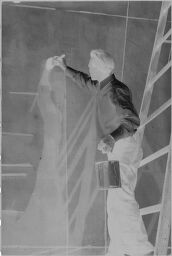 [Muralist Working On A Mural By Lyonel Feininger In The Fountain Court Of The New York World's Fair]