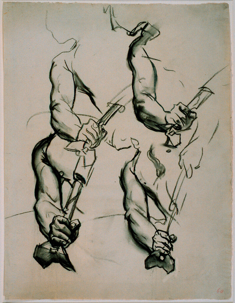 Sketches Of Four Arms With Swords, For Angel At Far Left, 