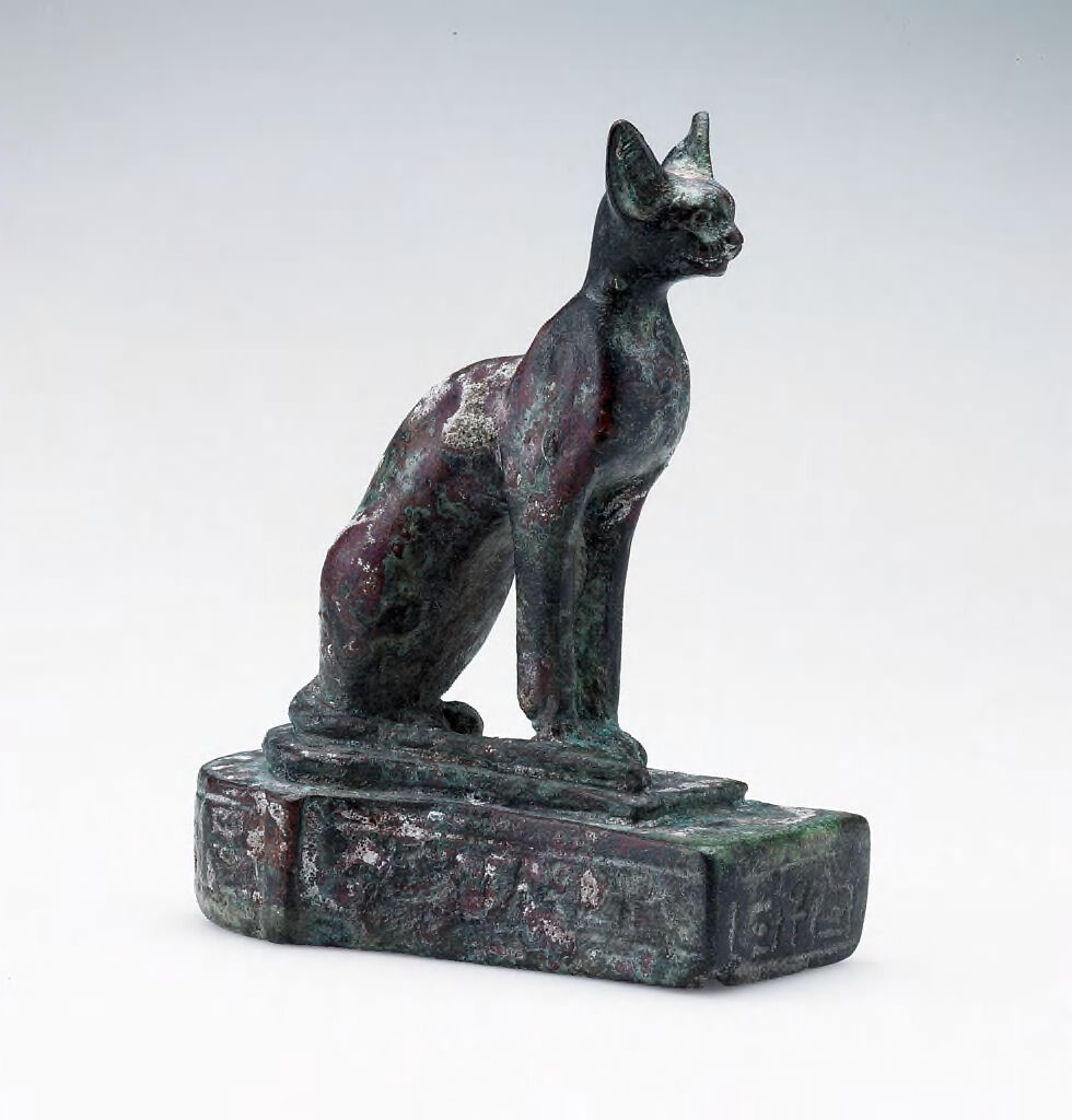 Seated Cat On Inscribed Base