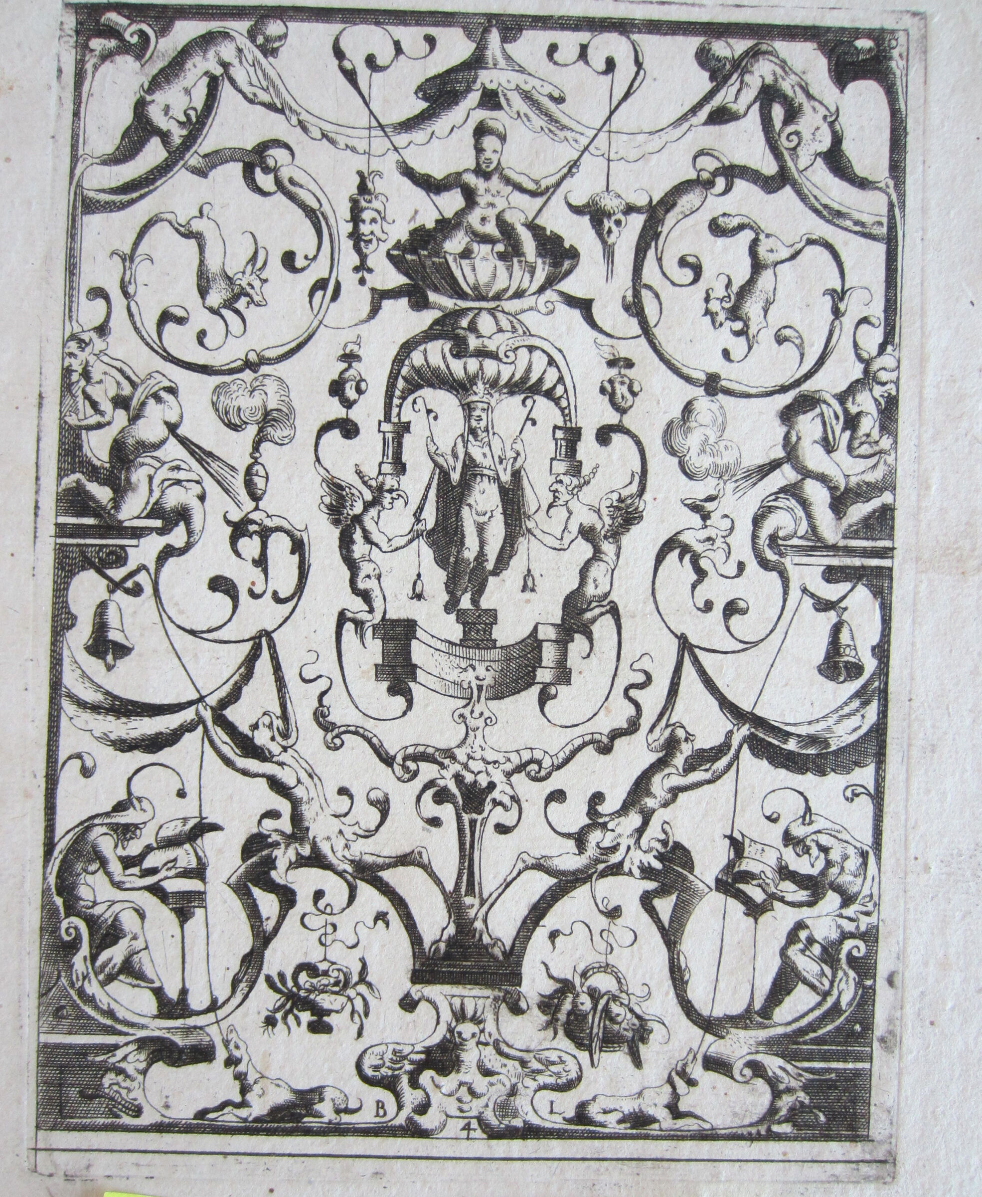 Grotesque With A Crowned Female Figure Holding Leafy Wands And Flanked By Winged Satyrs