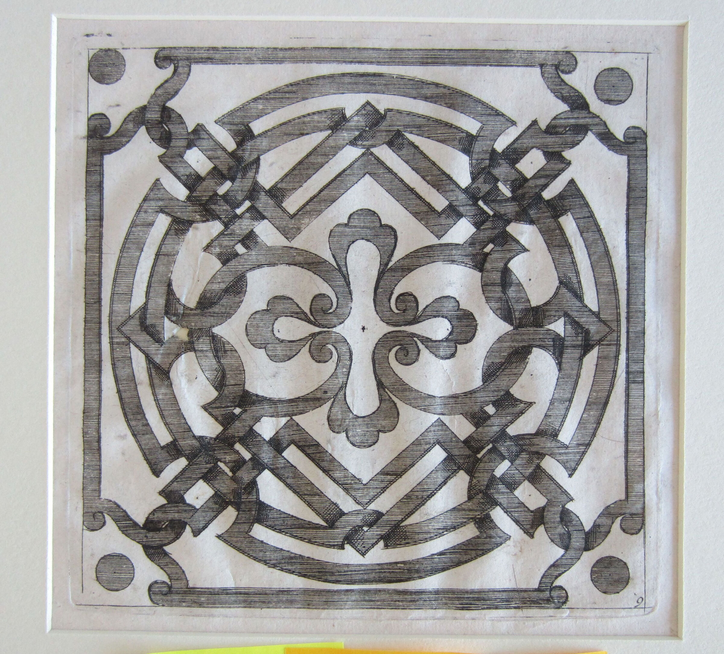 Interlace Centered By A Cross-Shaped Motif, Circles At The Plate Corners