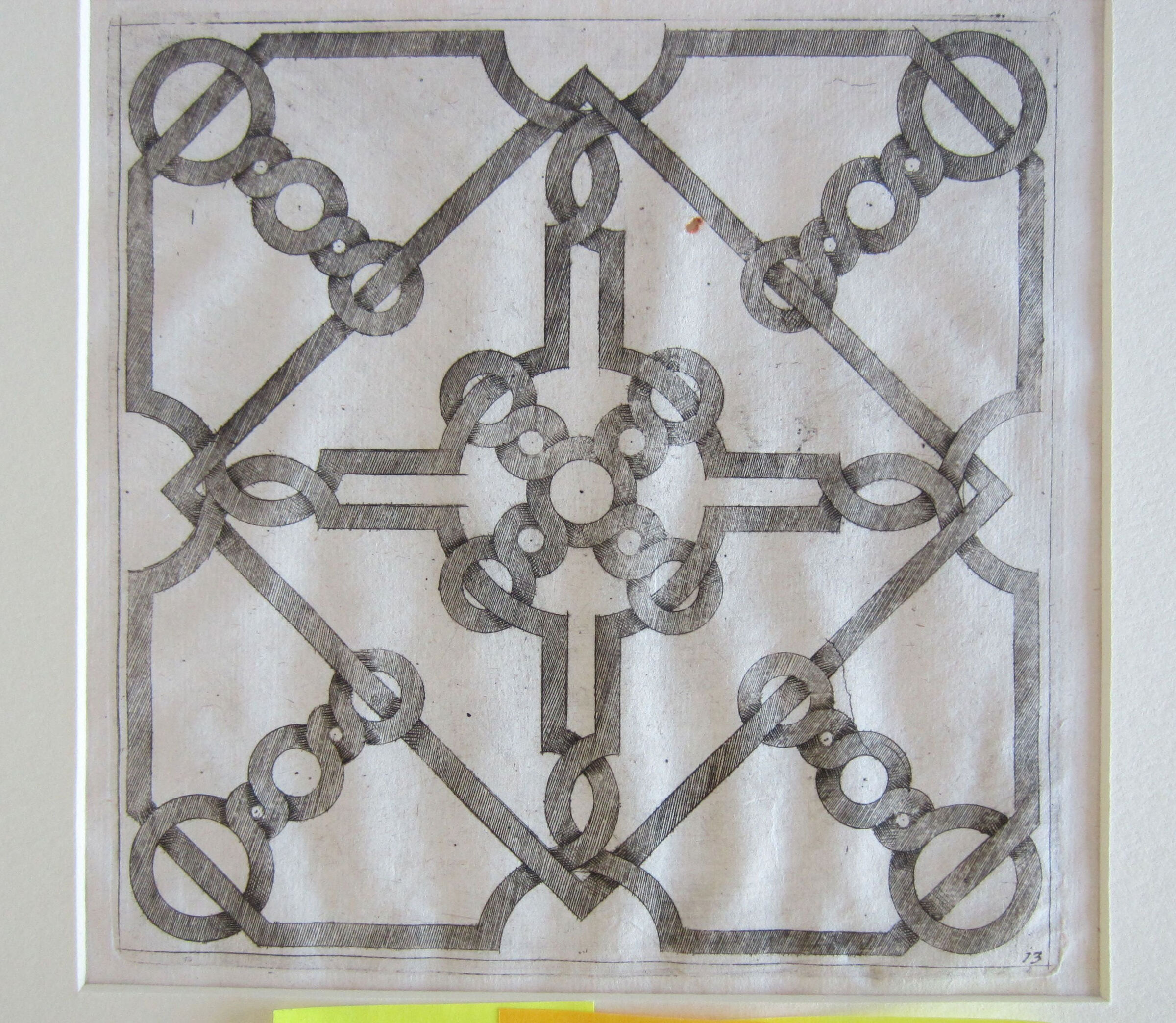 Interlace Centered By A Diagonal Four-Armed Ornament, The Plate With An Outlined Border