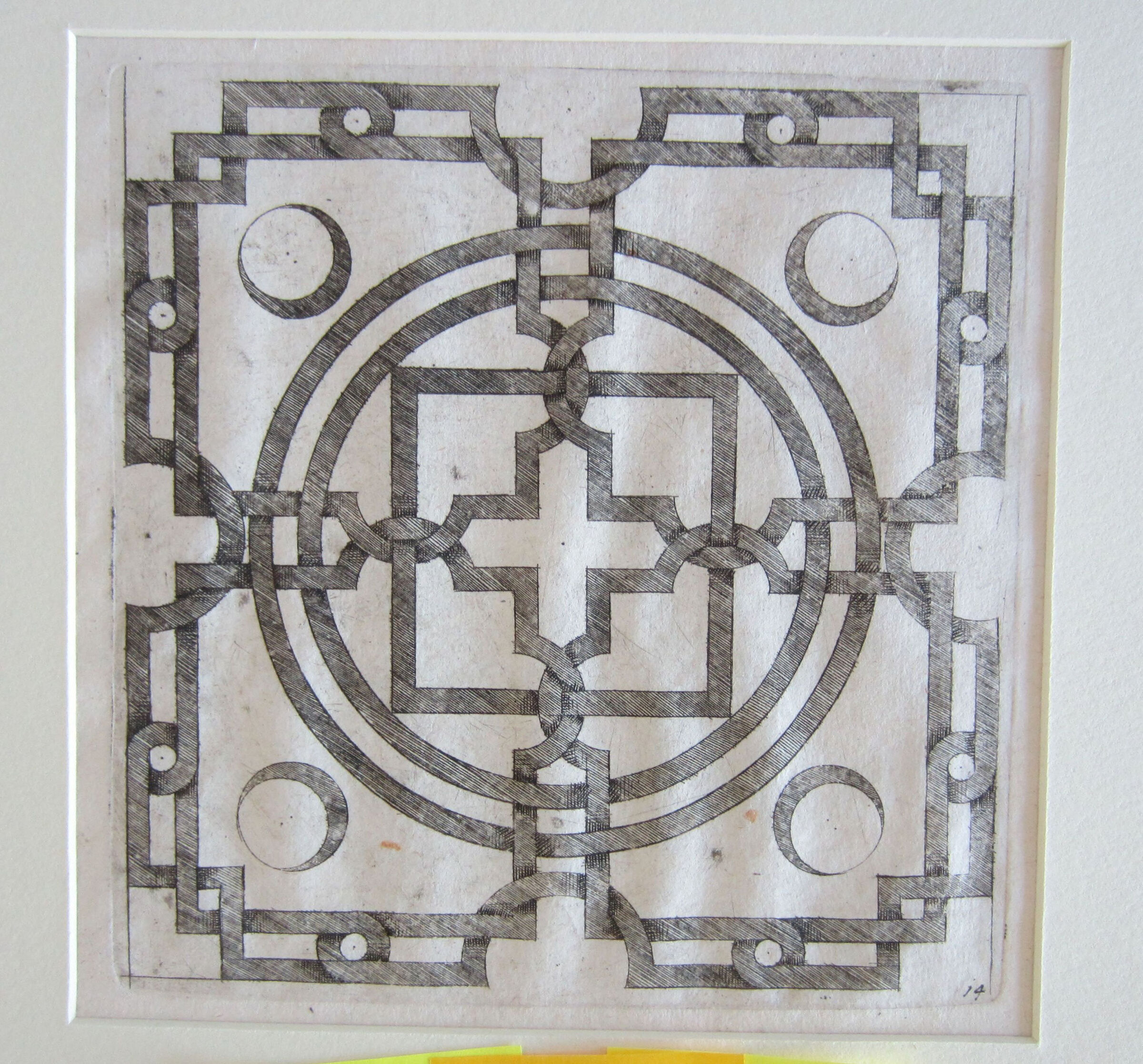 Interlace Centered By A Cross, Crescents In The Four Corners Of The Design