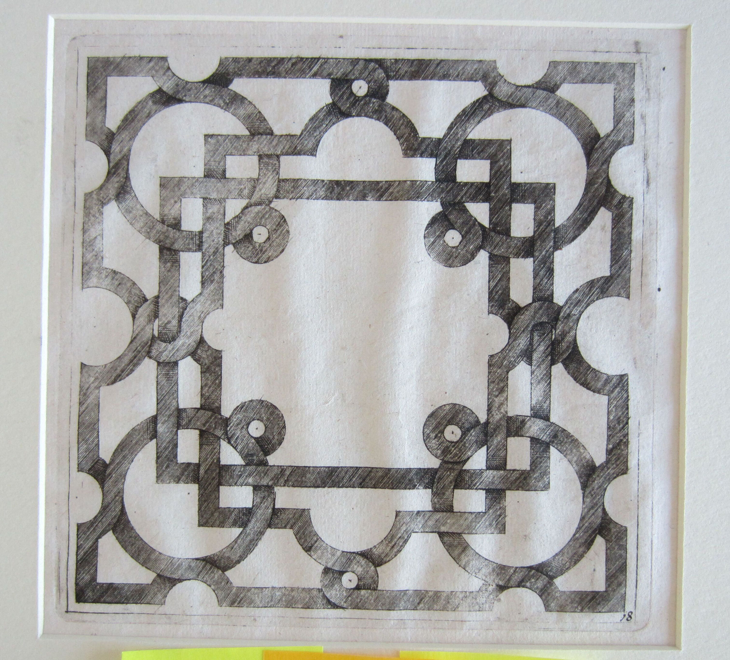 Interlace Centered By Two Rectangular Forms, One Without Linking Ornament