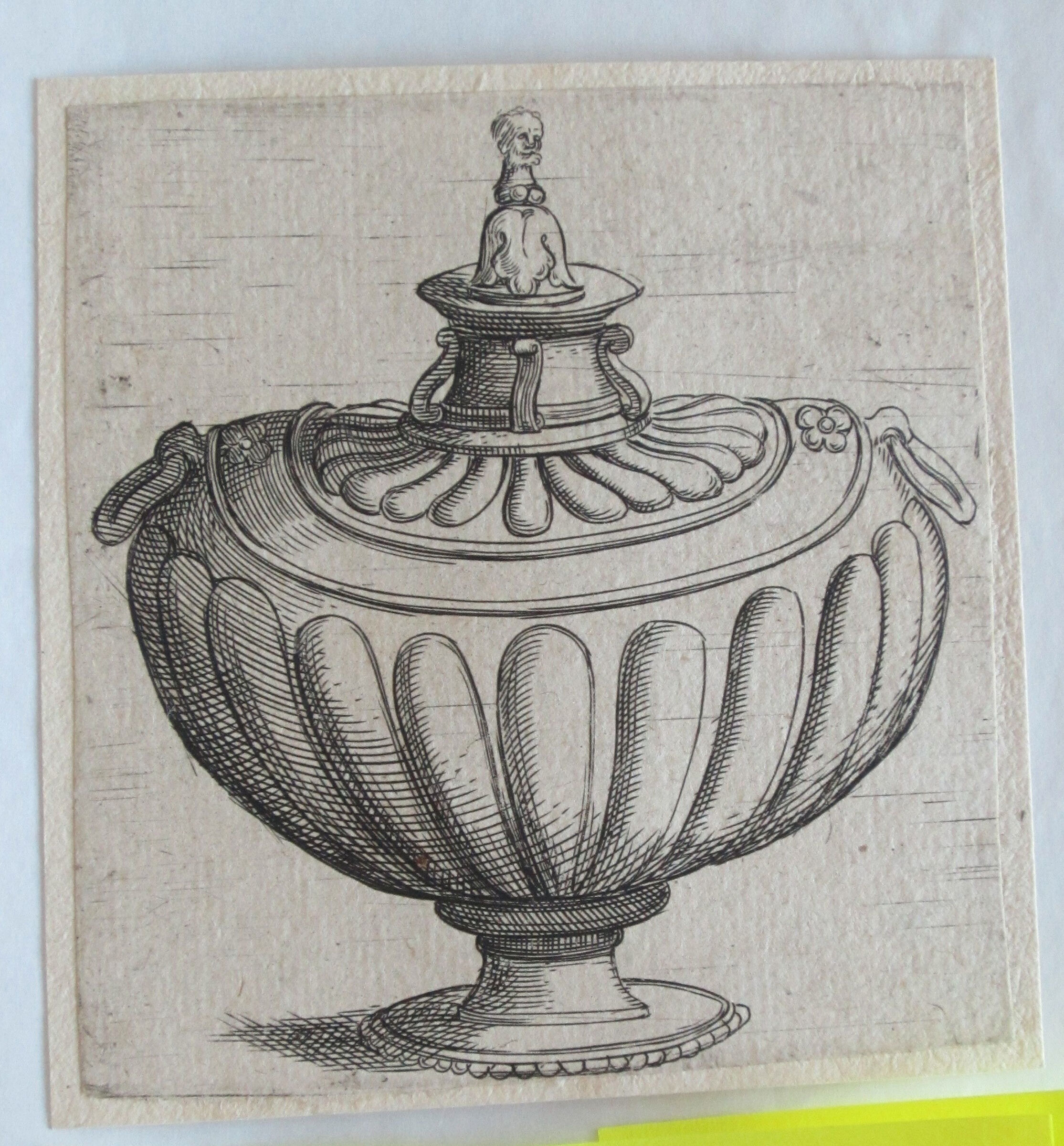 Covered Vase With Gadrooning, Ring Handles, And A Bearded Head On Its Knob