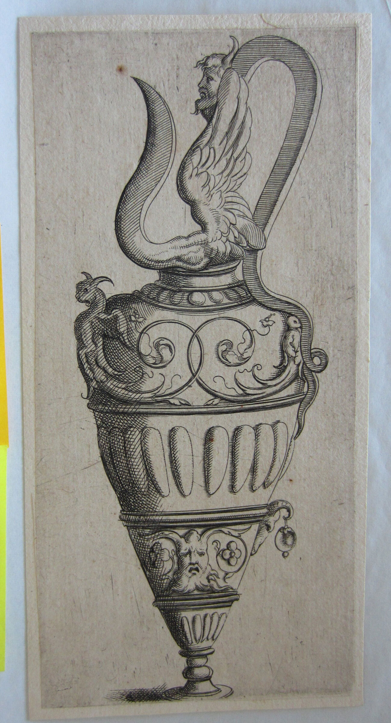 Tall Ewer With A Pendant Pearl Hanging From The Horn Of A Ram's Skull