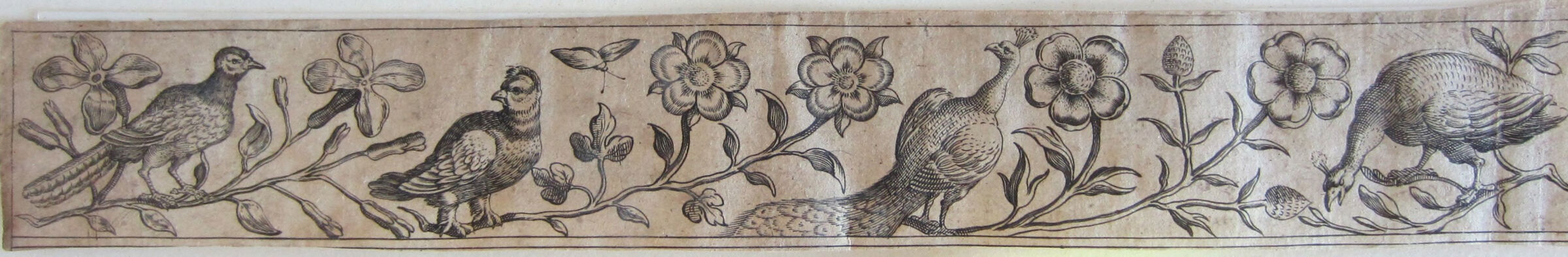 Frieze Of Four Birds Perched On Blossoming Branches, Including A Peacock And A Peahen