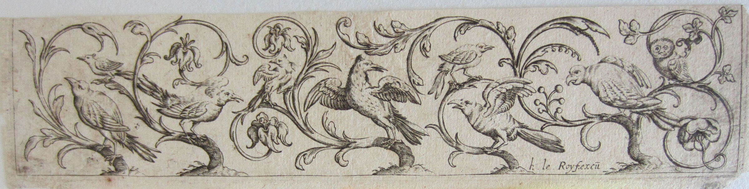Frieze Of Nine Birds Perched On Scrolling Plants, An Owl At The Right