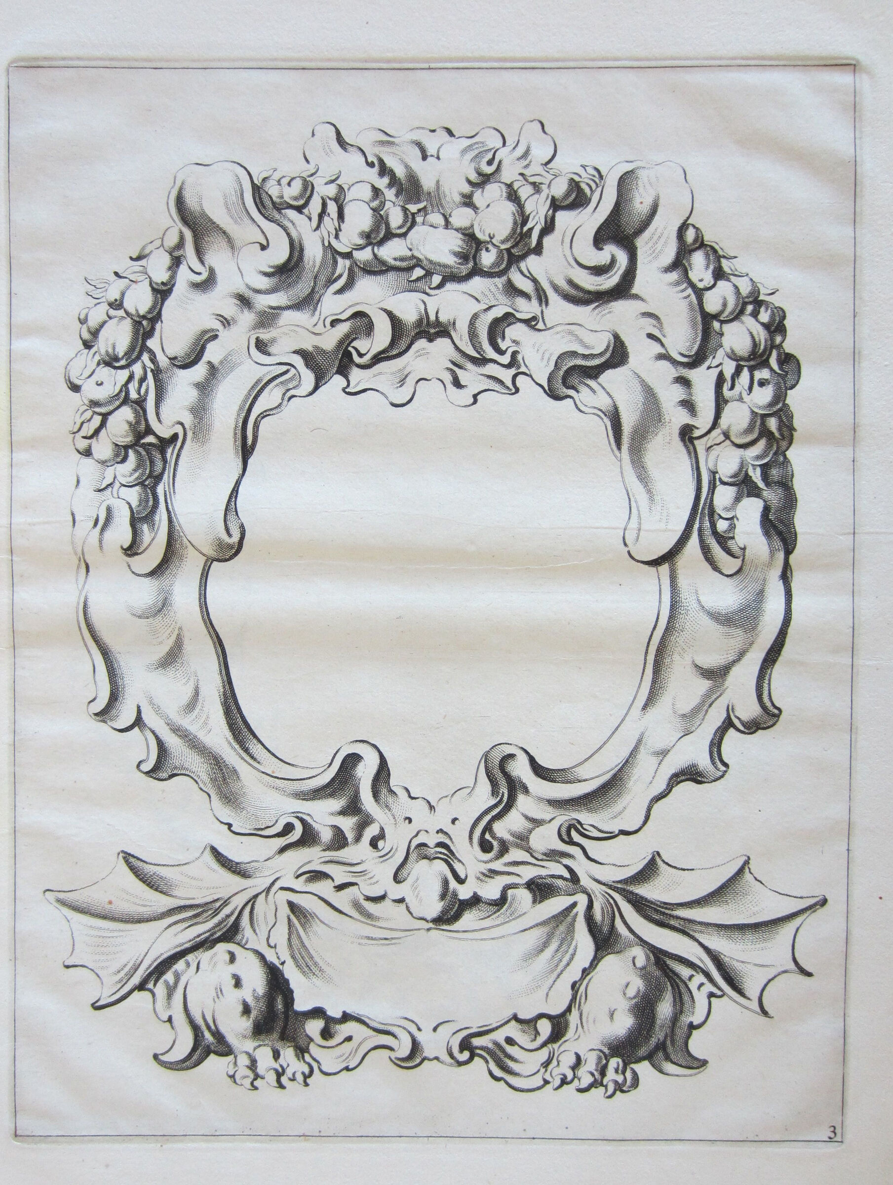 Auricular Cartouche With Fruit Garlands And A Winged Monster With Clawed Paws