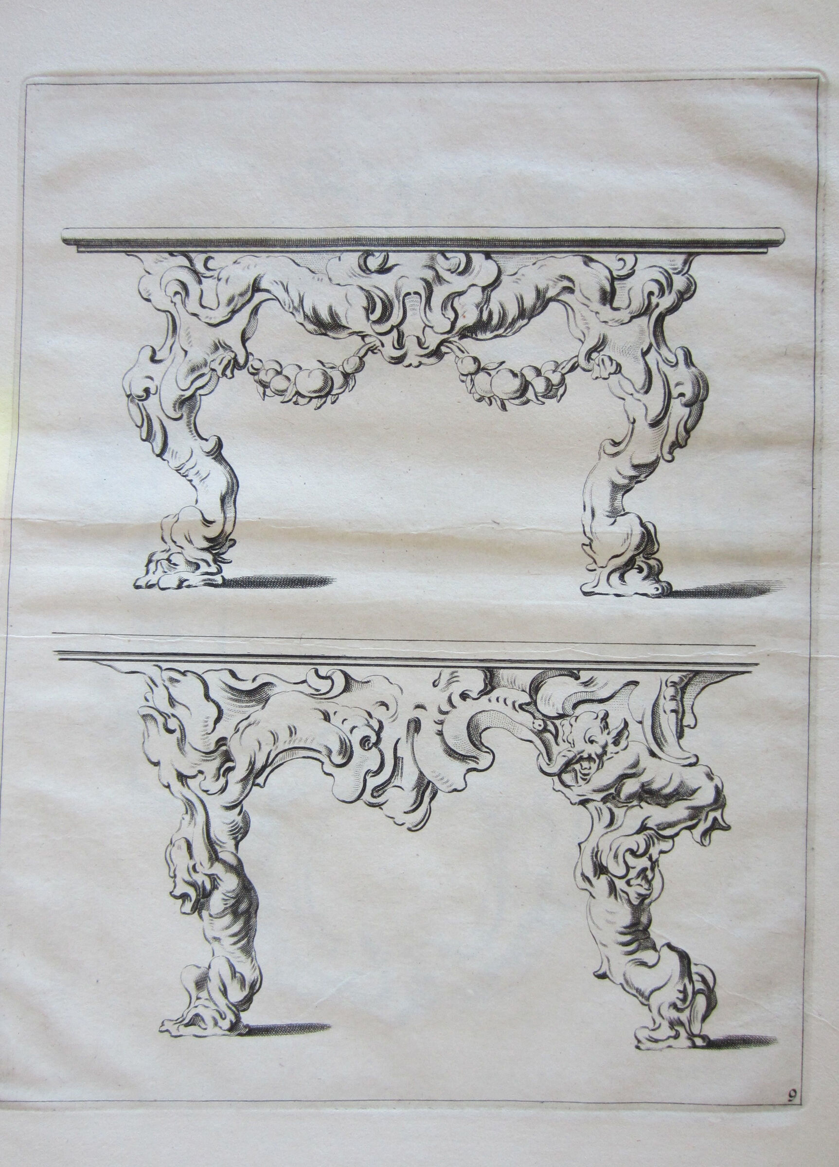 Auricular Designs For Two Tables, The Upper With Fruit Garlands, The Lower With Muscular Figures As Legs