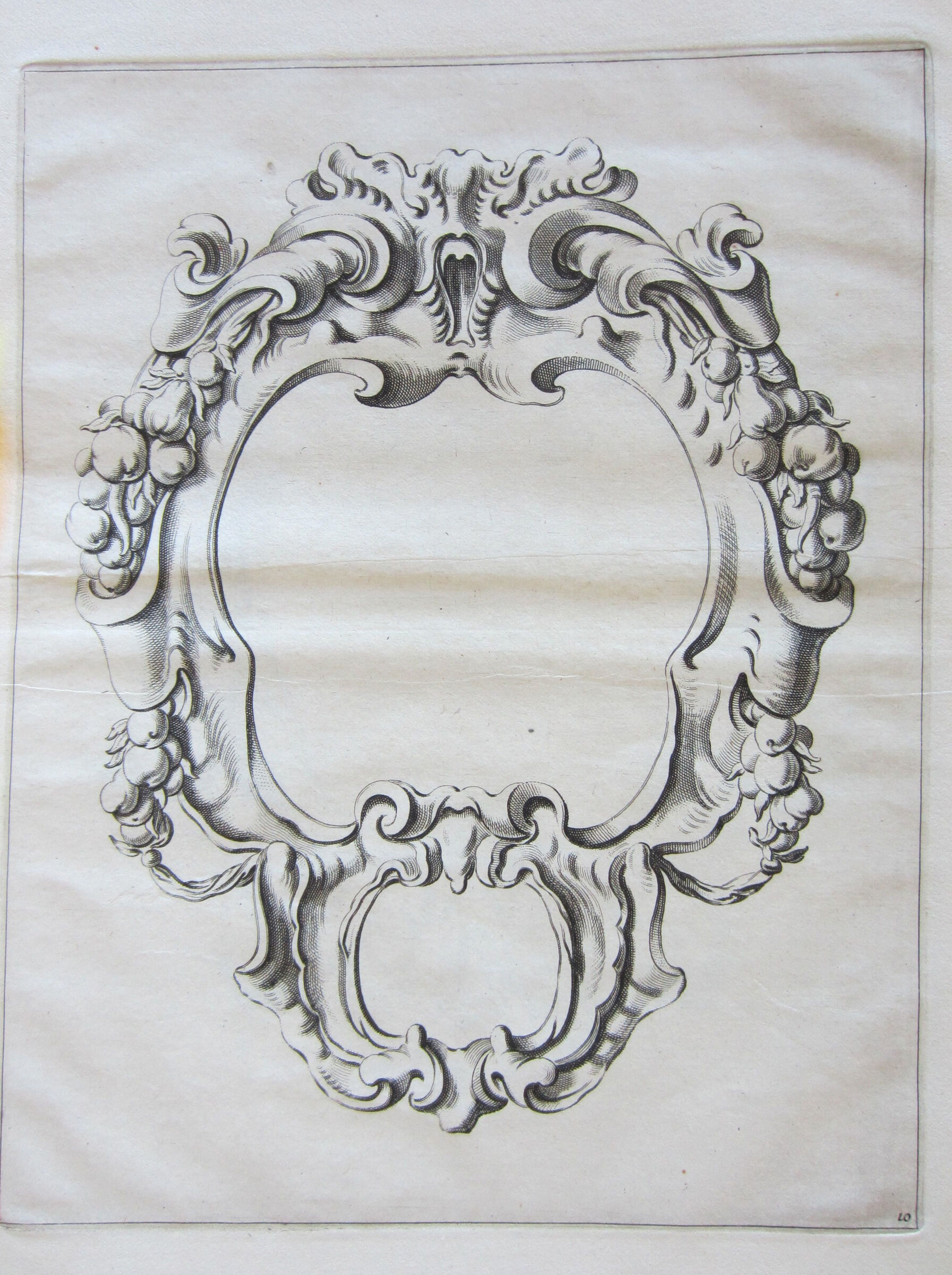 Auricular Cartouche With Two Compartments, Fruit Garlands At The Sides