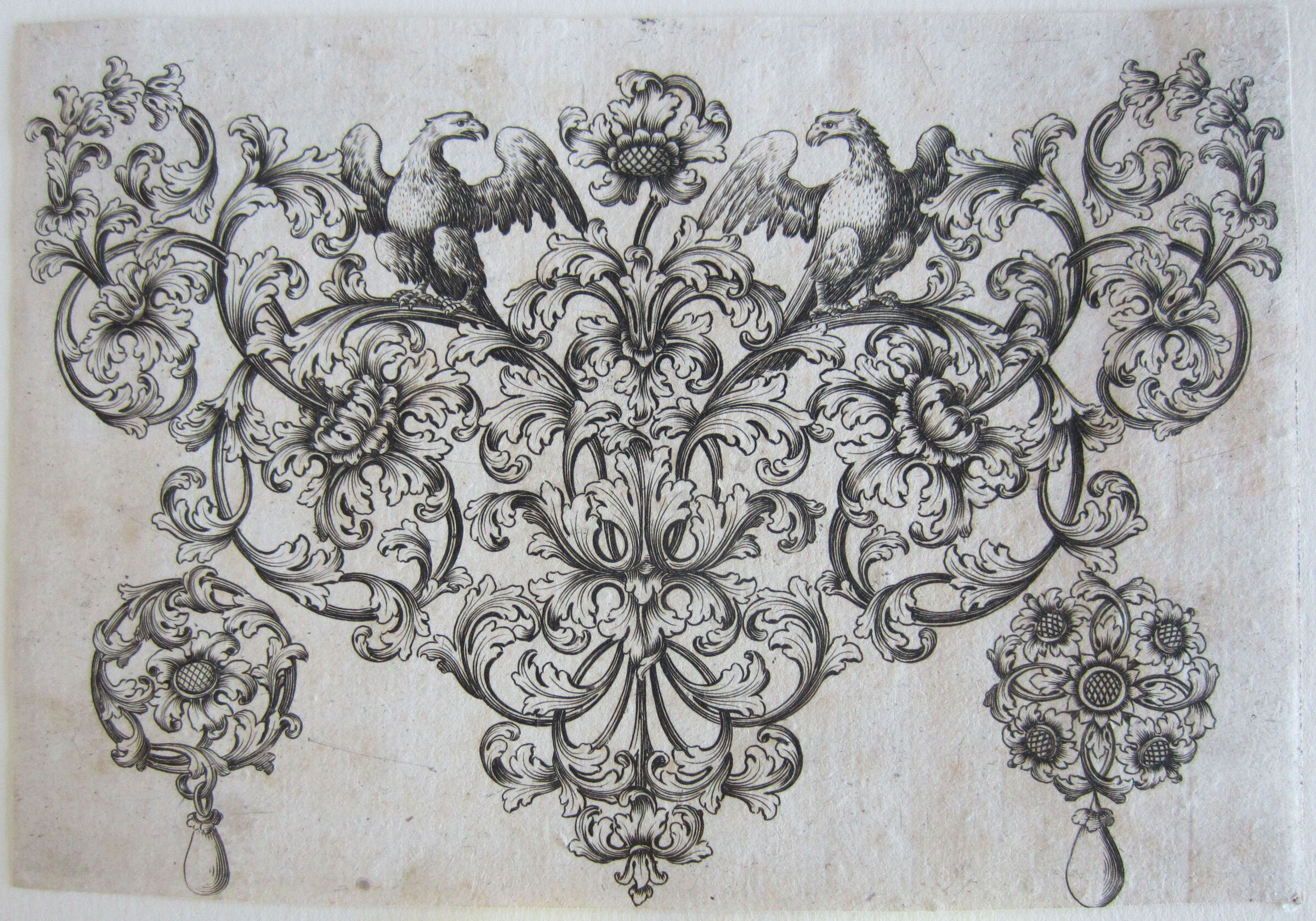 Foliate Design For A Breast Jewel And Earrings, A Blossom Flanked By Two Eagles On The Tip Of The Large Motif
