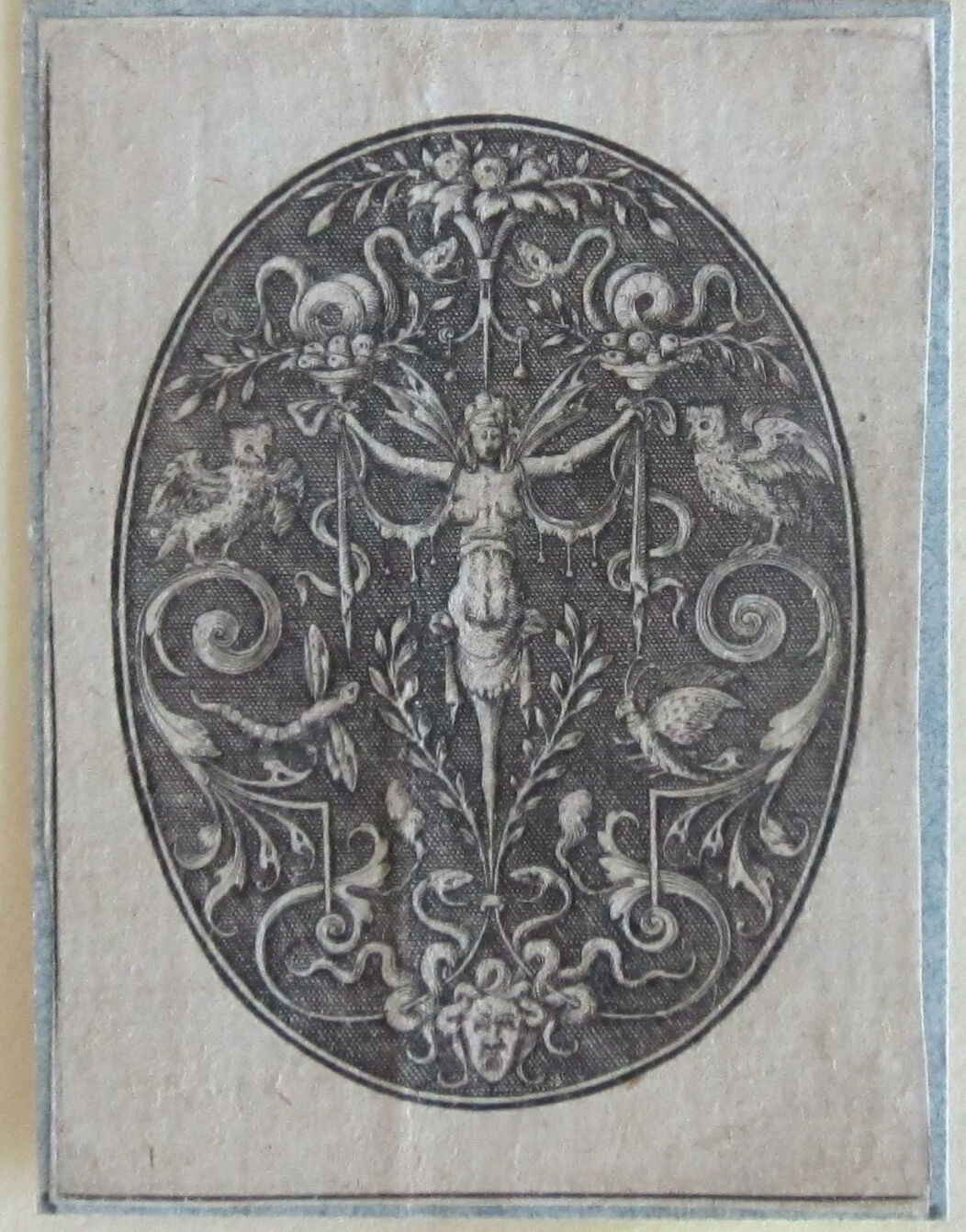 Grotesque With A Winged Female Torso Flanked By Owls
