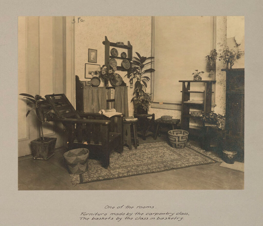 Social Settlements: United States. Louisiana. New Orleans. Kingsley House: The Kingsley House, New Orleans, La.: One Of The Rooms.  Furniture Made By Carpentry Class.  The Baskets By The Class In Basketry.