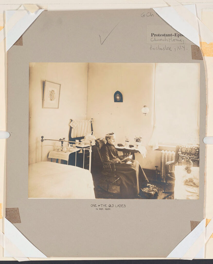 Charity, Aged: United States. New York. Rochester. Protestant Episcopal Church Home: Protestant-Episcopal Church Home, Rochester, N.y.: One Of The Old Ladies In Her Room.