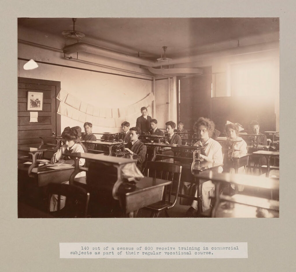 Charity, Children: United States. New York. Pleasantville. Hebrew Sheltering Guardian Society: Hebrew Sheltering Guardian Society Orphan Asylum, Pleasantville, New York: 140 Out Of A Census Of 600 Receive Training In Commercial Subjects As Part Of Their Regular Vocational Course.