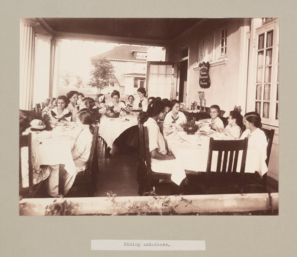 Charity, Children: United States. New York. Pleasantville. Hebrew Sheltering Guardian Society: Hebrew Sheltering Guardian Society Orphan Asylum, Pleasantville, New York: Dining Out-Doors.