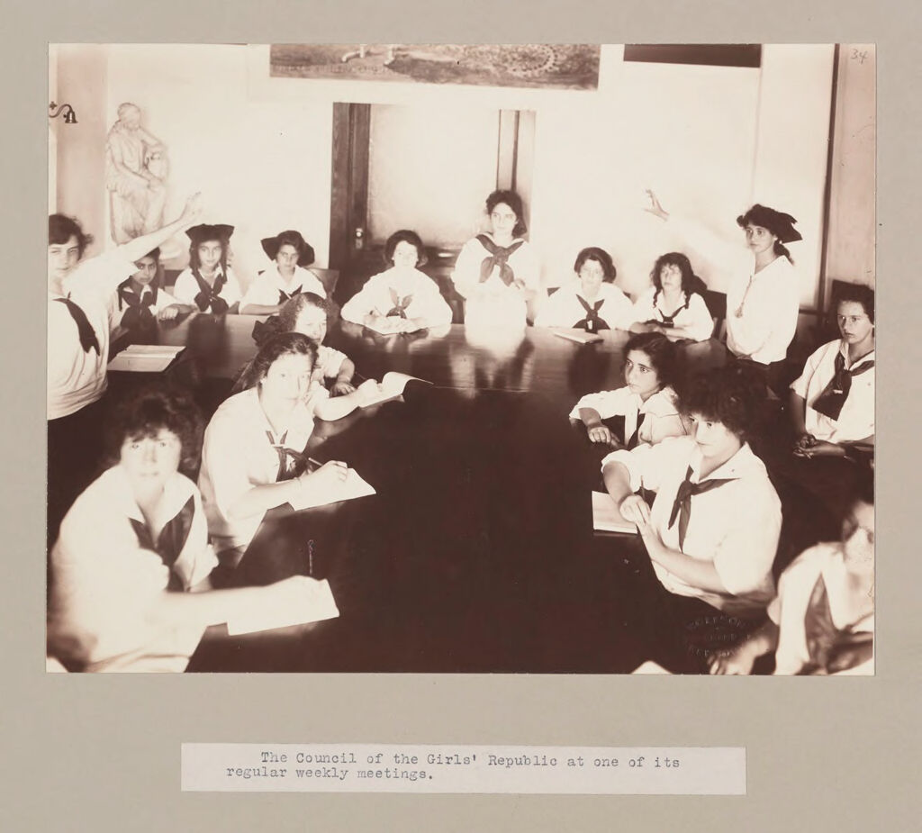 Charity, Children: United States. New York. Pleasantville. Hebrew Sheltering Guardian Society: Hebrew Sheltering Guardian Society Orphan Asylum, Pleasantville, New York: The Council Of The Girls' Republic At One Of Its Regular Weekly Meetings.