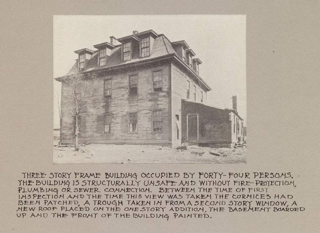 Housing, Conditions: United States. Wisconsin. Milwaukee. Tenements: Housing Conditions: Milwaukee. Three Story Fame Building Occupied By Forty-Four Persons.