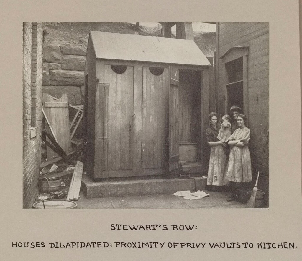 Housing, Conditions: United States. Pennsylvannia. Pittsburgh. Houses; Streets; Yards: Housing Conditions, Pittsburgh. Pa.: Stewart's Row: Houses Dilapidated.