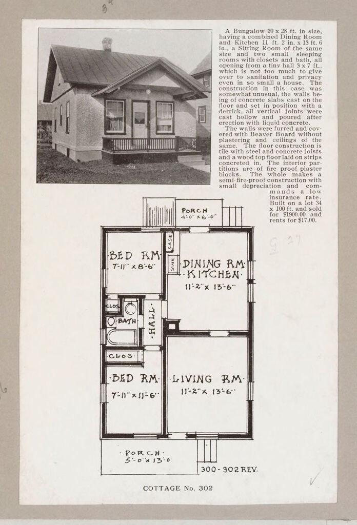 Housing, Industrial: United States. New York. Albany: Methods In Cheap Construction Of Dwellings: Frame And Stucco Construction: Albany Home Building Co.: Plan 1.