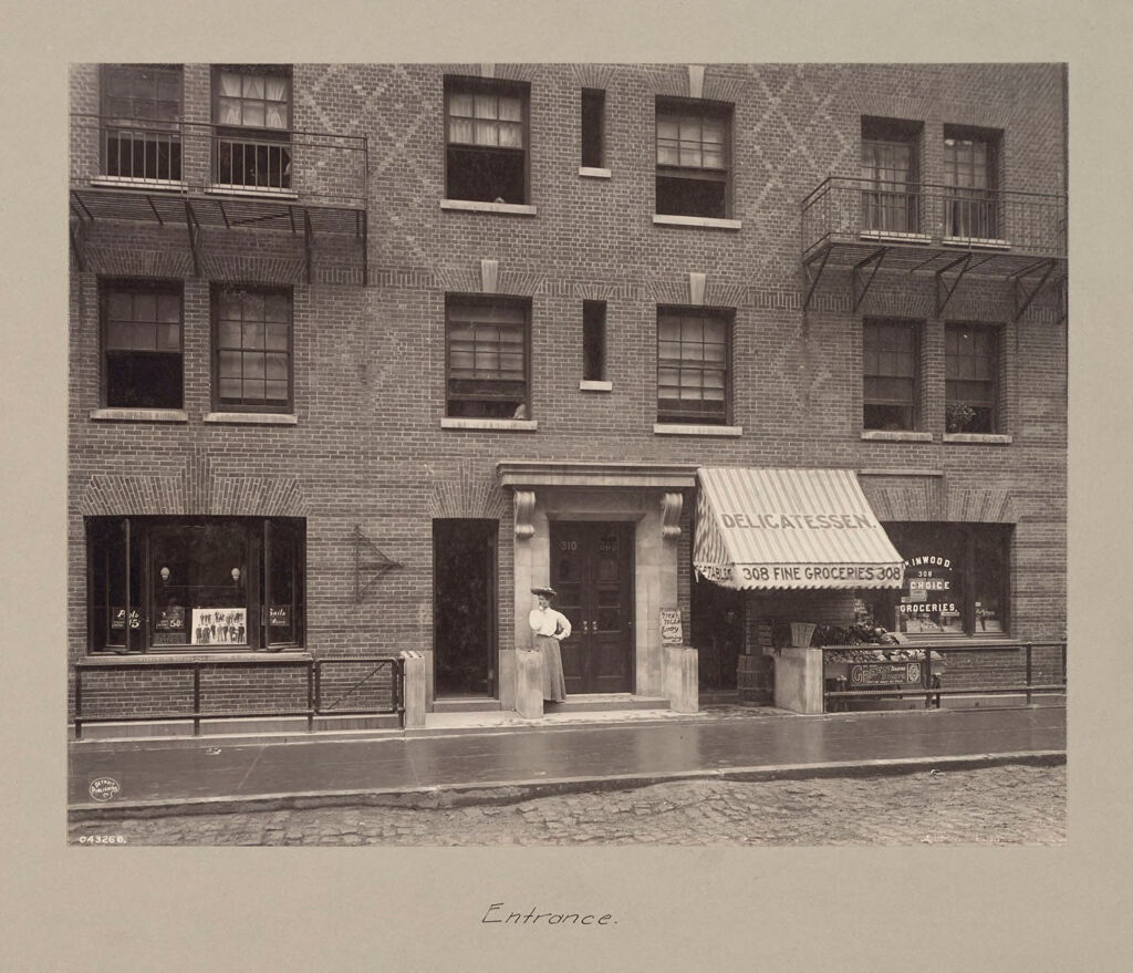 Housing, Improved: United States. New York. New York City. The Misses Stone, New Law Tenement, 1905 (W. Emerson, Architect): Improved Housing: New York City: Improved Tenements Of 34 East 50Th Street. Erected For The Misses Stone. W. Emerson Arch't 1905. Photo 1907.: Entrance.