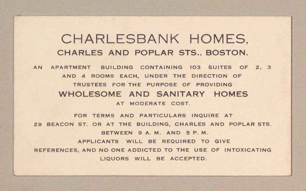 Housing, Improved: United States. Massachusetts. Boston: Improved Housing: Boston: Charlesbank Homes.