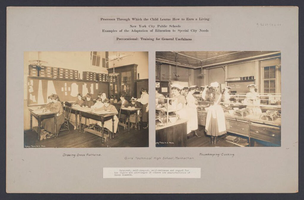 Education, Industrial: United States. New York. New York City. Public Schools, Adaptation To Special City Needs: Process Through Which The Child Learns How To Earn A Living. New York City Public Schools. Examples Of The Adaptation Of Education To Special City Needs. Pre-Vocational: Training For General Usefulness: Girls' Technical High School, Manhattan.: Interest, Self-Respect, Self-Reliance And Regard For The Rights And Privileges Of Others Are Characteristic Of These Classes.