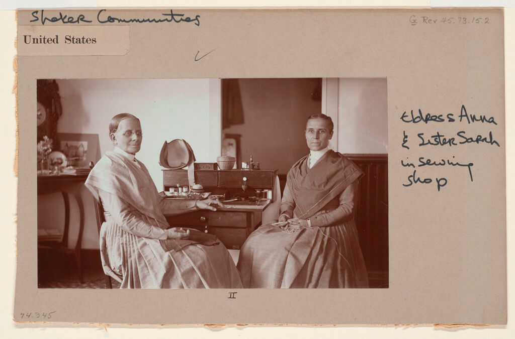 Social Revolution (?): United States. New York. Mt. Lebanon. Shaker Communities: Shaker Communities, United States: Ii. Eldress Anna And Sister Sarah In Sewing Shop.