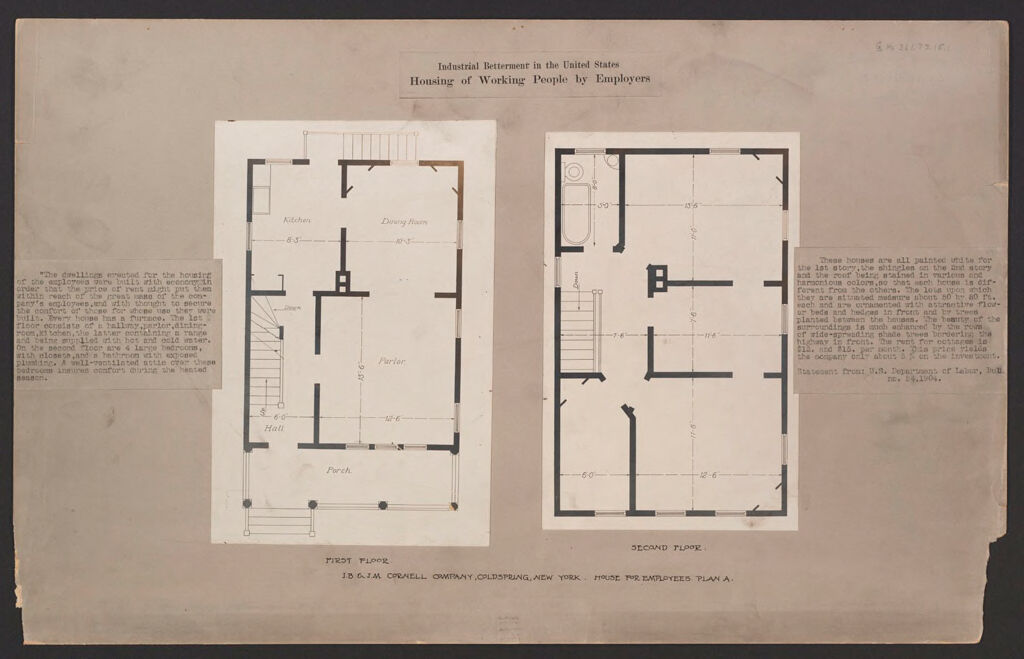 Industrial Problems, Welfare Work: United States. New York. Coldspring. J.b. & J.m. Cornell Company: Industrial Betterment In The United States. Housing Of Working People By Employers. J.b. & J.m. Cornell  Company, Coldspring, New York. House For Employees, Plan A.