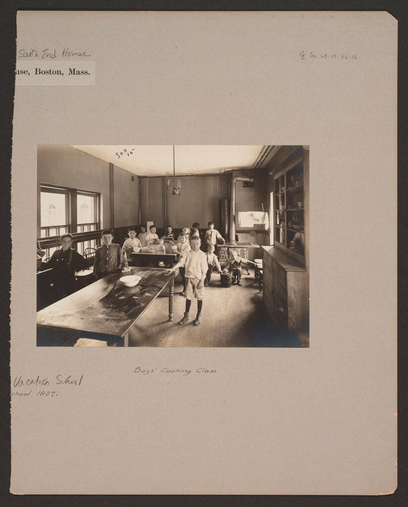 Social Settlements: United States. Massachusetts. Boston. South End House: South End House, Boston, Mass.: Vacation School 1907.: Boys' Cooking Class.