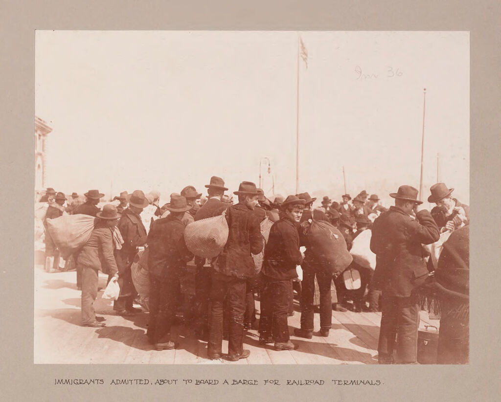 Races, Immigration: United States. New York. New York City. Immigrant Station: Regulation Of Immigration At The Port Of Entry. United States Immigrant Station, New York City: Immigrants Admitted. About To Board A Barge For Railroad Terminals.