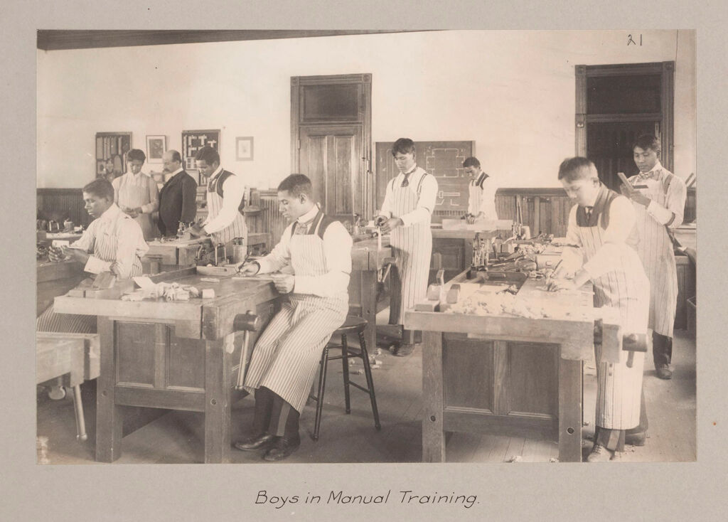 Races, Negroes: United States. Virginia. Hampton. Hampton Normal And Industrial School: Agencies Promoting The Assimilation Of The Negro. Training For Commercial And Industrial Employment. Hampton Normal And Agricultural Institute, Hampton, Va.: Boys In Manual Training.