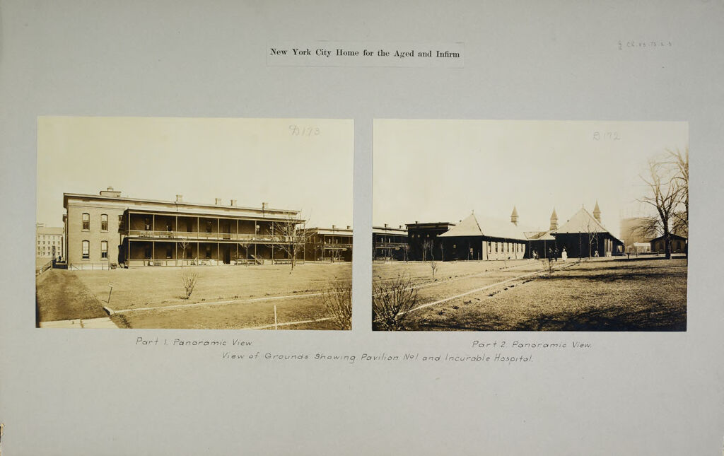 Charity, Aged: United States. New York. New York City. Home For Aged And Infirm, Manhattan Division, Blackwell's Island: New York City Home For The Aged And Infirm: View Of Grounds Showing Pavilion No. 1 And Incurable Hospital.